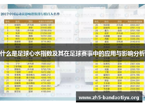 什么是足球心水指数及其在足球赛事中的应用与影响分析 什么是足球心水指数及其在足球赛事中的应用与影响分析