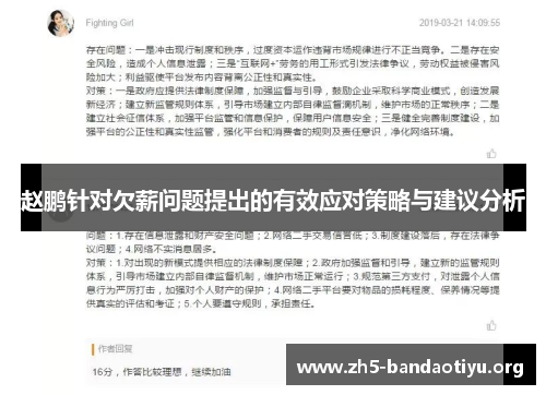 赵鹏针对欠薪问题提出的有效应对策略与建议分析